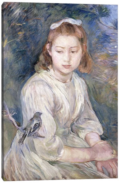 Little Girl With A Bird, 1891 Canvas Art Print - Berthe Morisot
