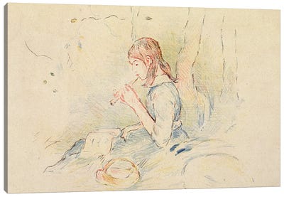 The Flageolet Player, 1890 Canvas Art Print - Berthe Morisot