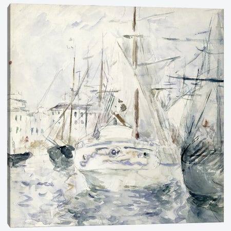 White Boat In The Port, Nice, 1881 Canvas Print #BMN7399} by Berthe Morisot Canvas Wall Art