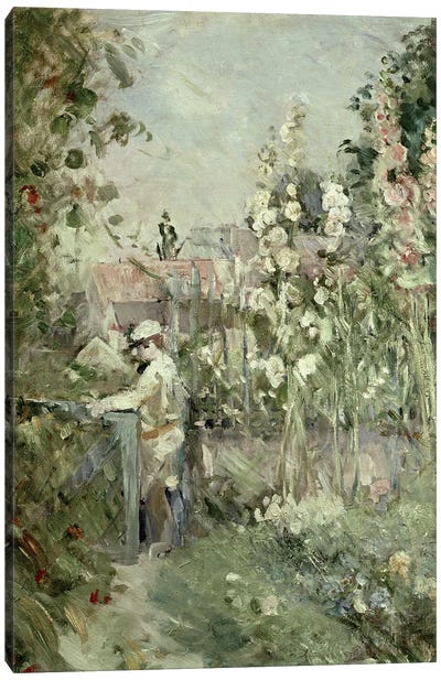 Young Boy In The Hollyhocks Canvas Art Print