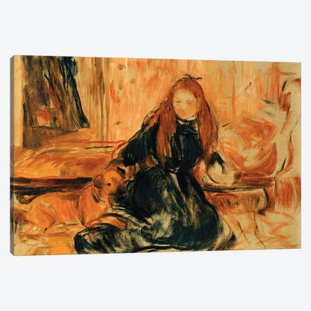 Young Girl Playing With A Dog Canvas Print #BMN7410} by Berthe Morisot Art Print