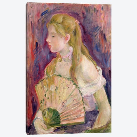 Young Girl With A Fan, 1893 Canvas Print #BMN7416} by Berthe Morisot Canvas Wall Art