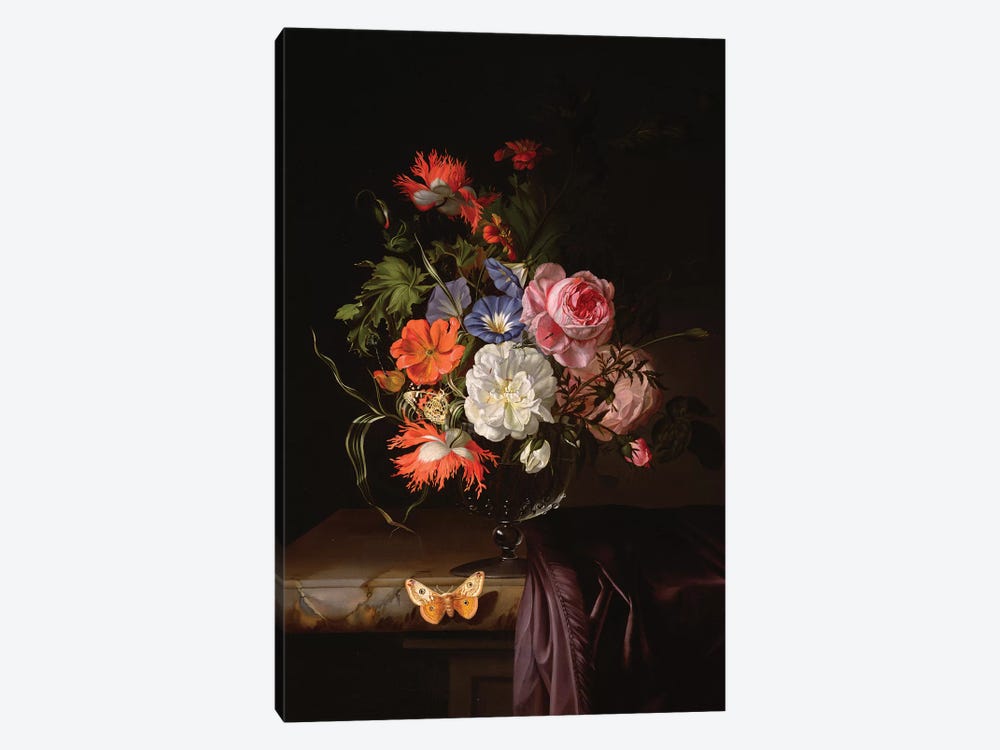 A Still Life Of Flowers In A Vase On A Ledge by Rachel Ruysch 1-piece Canvas Art Print