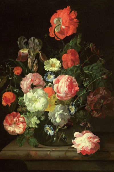 Flowers In A Glass Vase Canvas Print by Rachel Ruysch ...