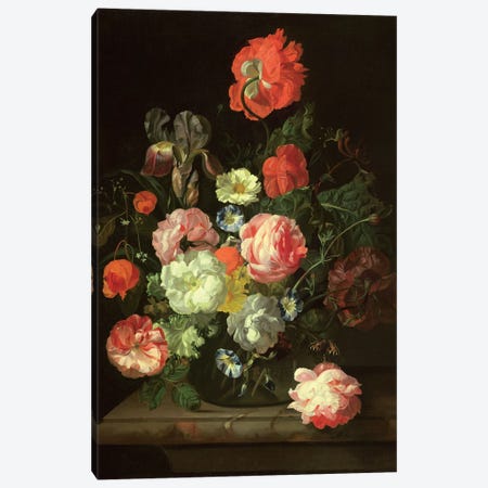 Flowers In A Glass Vase Canvas Print #BMN7449} by Rachel Ruysch Canvas Art