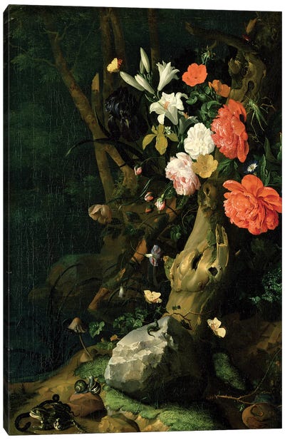 Still Life With Flowers On Woodland Ground, c.1690 Canvas Art Print