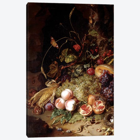 Still-Life With Fruit And Insects Canvas Print #BMN7457} by Rachel Ruysch Canvas Artwork