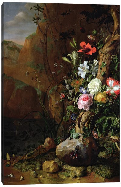 Tree Trunk Surrounded By Flowers, Butterflies And Animals, 1685 Canvas Art Print