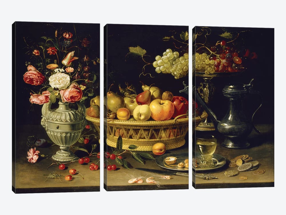 Still Life Of Fruit And Flowers, 1608-21 by Clara Peeters 3-piece Canvas Artwork