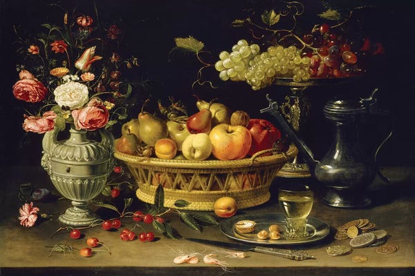 Food & Drink Still Life: Still Life Of Fruit And Flowers, 1608-21 by Clara Peeters