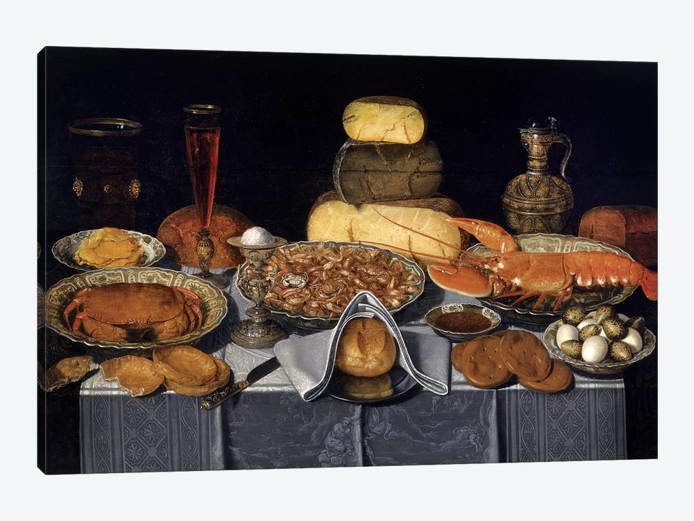 Still Life With Crab, Shrimps And Lobster, c.1635-40 by Clara Peeters 1-piece Canvas Wall Art