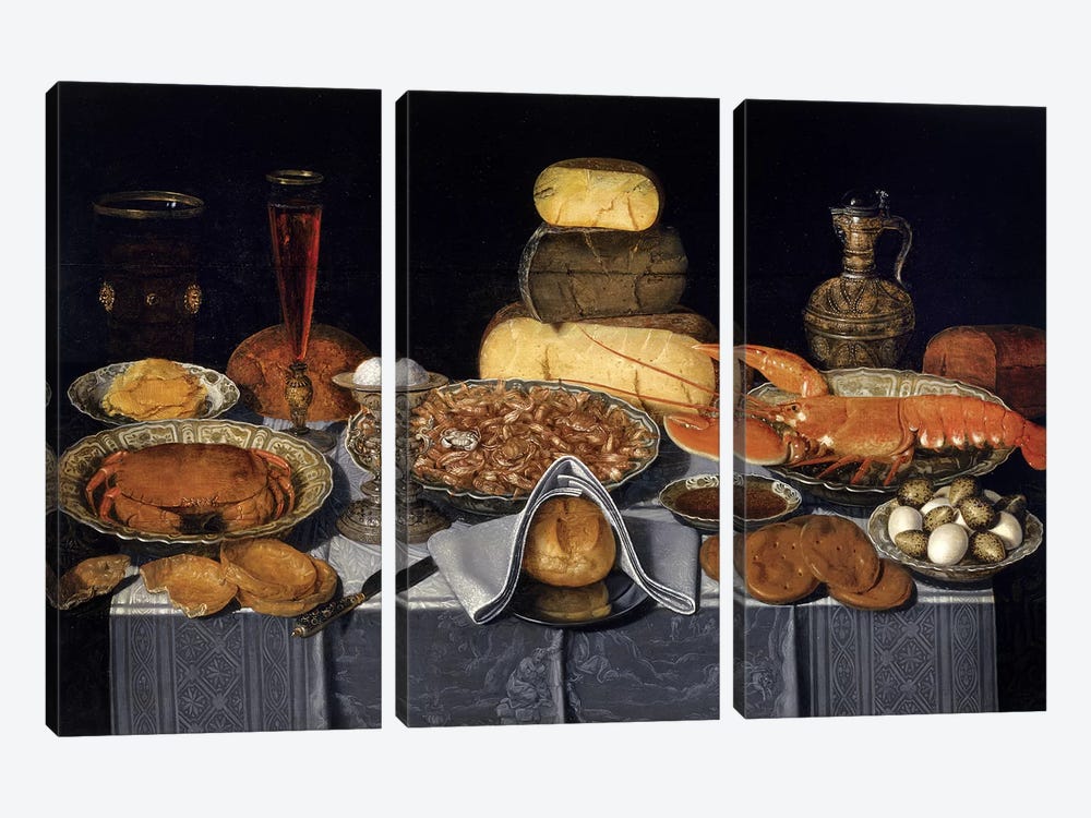 Still Life With Crab, Shrimps And Lobster, c.1635-40 by Clara Peeters 3-piece Canvas Art