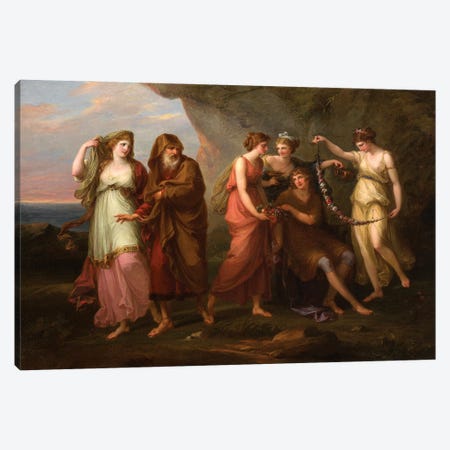 Telemachus And The Nymphs Of Calypso, 1782 Canvas Print #BMN7534} by Angelica Kauffmann Canvas Art Print