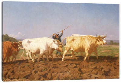 Detail Of Right Half, Ploughing In The Nivernais, 1850 Canvas Art Print - Rosa Bonheur