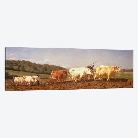 Ploughing In The Nivernais, 1850 (Private Collection) Canvas Print #BMN7546} by Rosa Bonheur Canvas Art