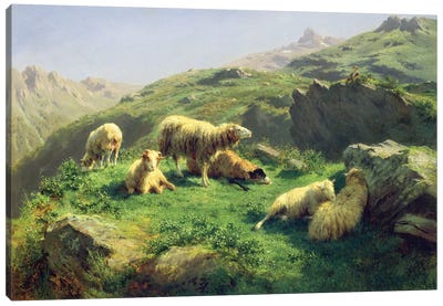 Sheep Grazing In The Pyrenees Canvas Art Print - Rosa Bonheur