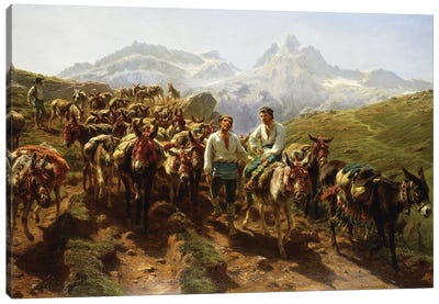 Spanish Muleteers Crossing The Pyrenees, 1857 Canvas Art Print - Farmer