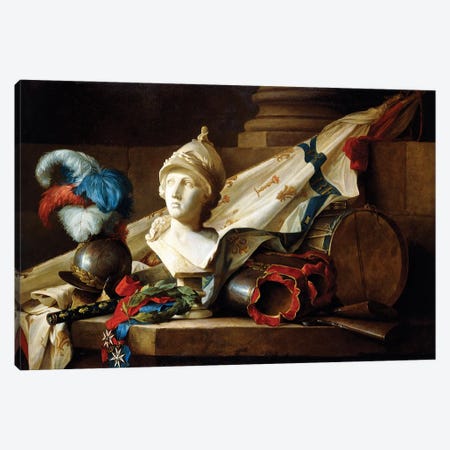 A Bust Of Minerva With Armour And Weapons On A Stone Ledge, 1777 Canvas Print #BMN7565} by Anne Vallayer-Coster Canvas Art