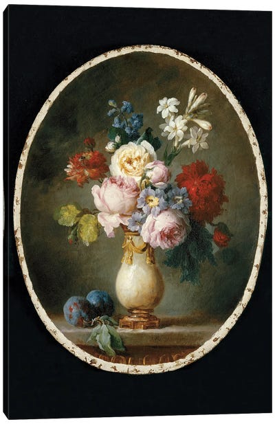 A Vase Of Flowers And Two Plums On A Marble Tabletop, 1781 Canvas Art Print