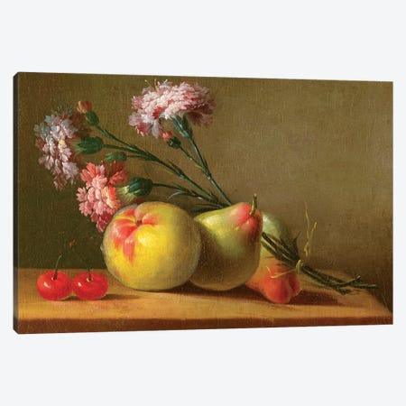 Carnations, Pears, Cherries And Apple On A Table Canvas Print #BMN7567} by Anne Vallayer-Coster Canvas Artwork