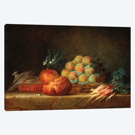 Still Life With Brioche, Fruit And Vegetables, 1775 Canvas Print #BMN7571} by Anne Vallayer-Coster Canvas Art