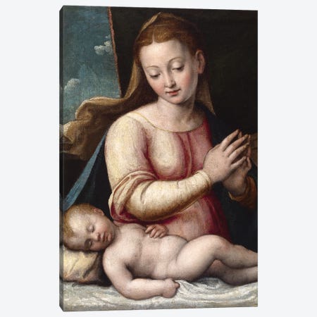 Madonna Adoring The Child, c.1580-1600 Canvas Print #BMN7590} by Barbara Longhi Canvas Wall Art