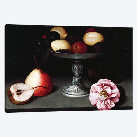 Stand With Plums, Pears And A Rose, c.1602 Canvas Print #BMN7601} by Fede Galizia Canvas Art