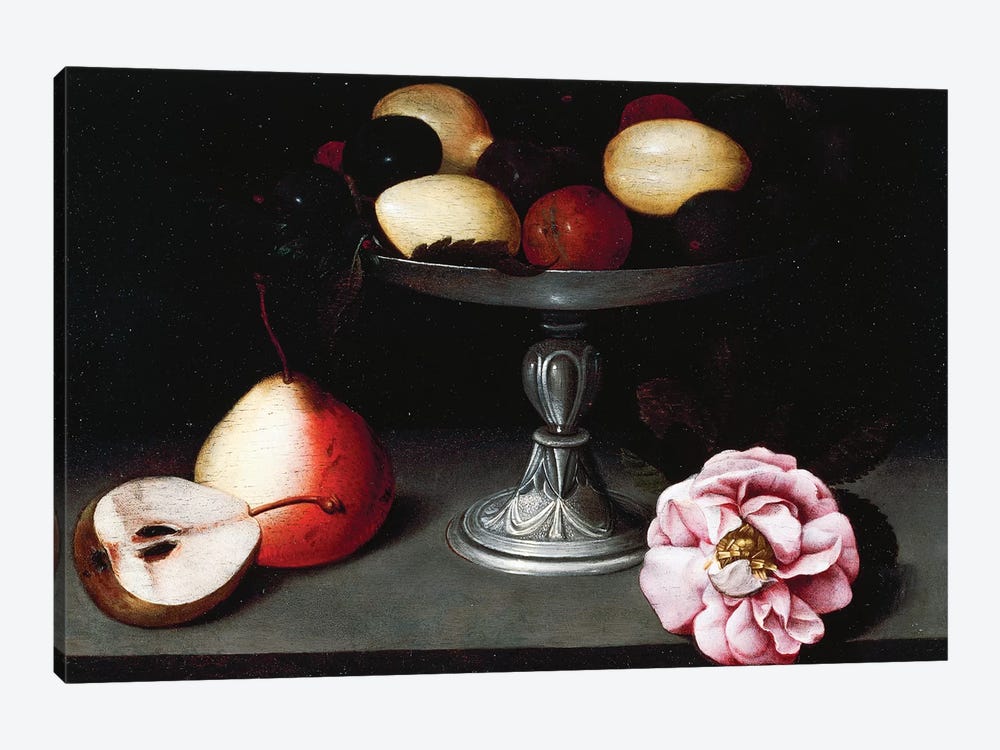 Stand With Plums, Pears And A Rose, c.1602 by Fede Galizia 1-piece Canvas Art