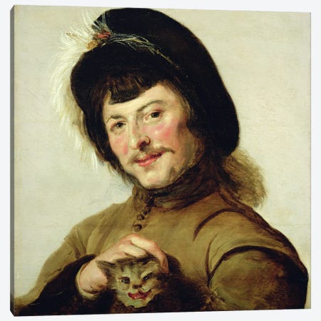 A Young Man With A Cat, 1635 Canvas Print #BMN7605} by Frans Hals the Elder Canvas Print