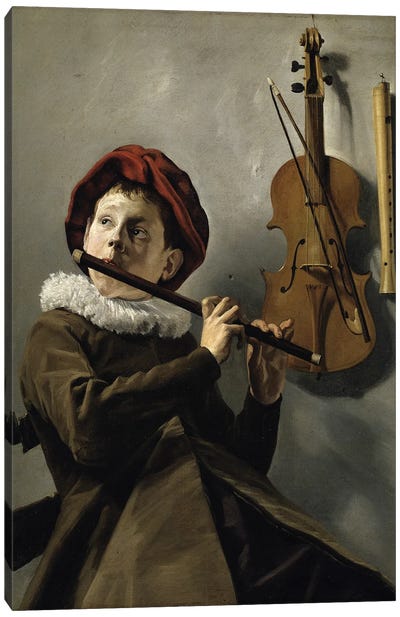Boy Playing The Flute, c.1630 Canvas Art Print - Judith Leyster