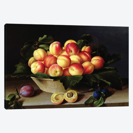 Basket Of Apricots, 1634 Canvas Print #BMN7634} by Louise Moillon Canvas Artwork
