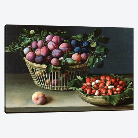 Basket Of Plums And Basket Of Strawberries, 1632 Canvas Print #BMN7635} by Louise Moillon Canvas Art