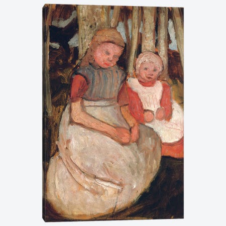 Two Seated Girls Before Birch Trunks (Zwei Sitzende Madchen vor Birkenstammen), 1904 Canvas Print #BMN7654} by Paula Modersohn-Becker Canvas Art