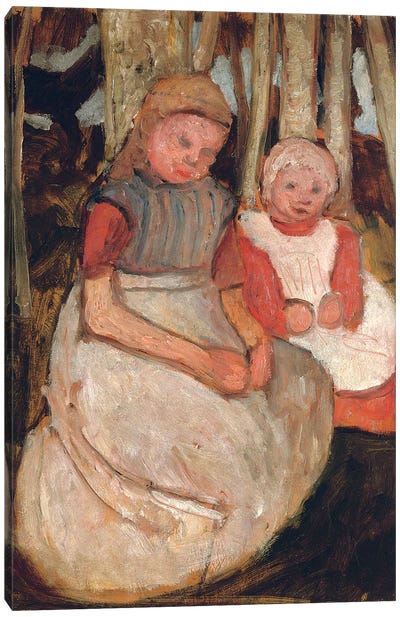Two Seated Girls Before Birch Trunks (Zwei Sitzende Madchen vor Birkenstammen), 1904 Canvas Art Print - Paula Modersohn-Becker