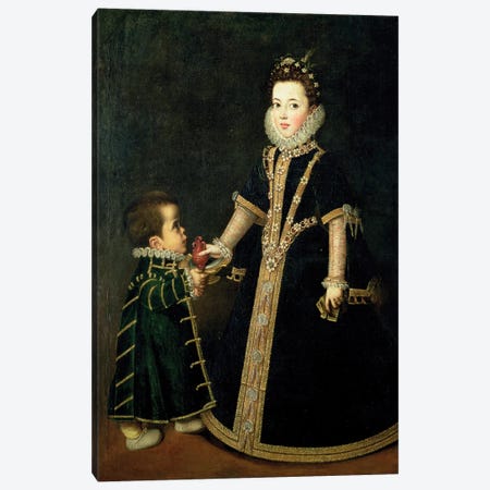 Girl With A Dwarf, Thought To Be A Portrait Of Margarita Of Savoy, Daughter Of The Duke And Duchess Of Savoy, c.1595 Canvas Print #BMN7665} by Sofonisba Anguissola Art Print
