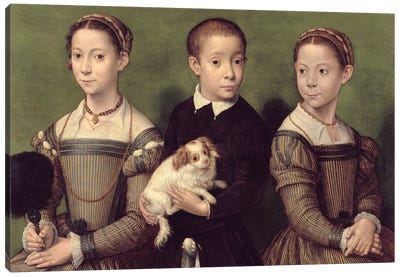 Two Sisters And A Brother Of The Artist Canvas Art Print - Sofonisba Anguissola