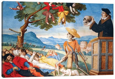 Death Going Into Action With His Scythe And Men Fall Like Dead Leaves, Sermon Of Memento Mori, The Dance Of Death Cycle, 1649 Canvas Art Print