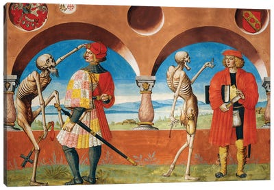 Death, Knight And Jurist From The Dance Of Death Cycle By Albrecht Kauw, 1649 Canvas Art Print