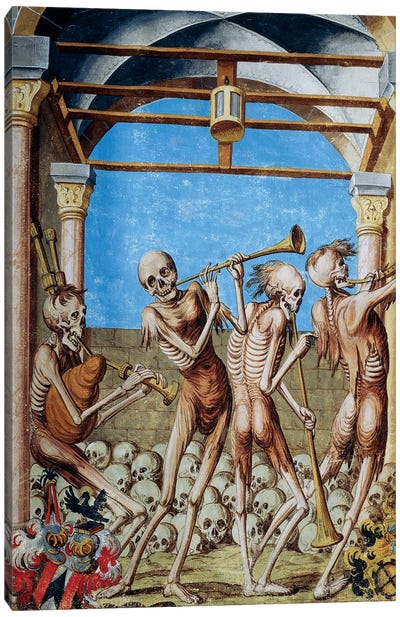 Skeletons Dancing In Ossuary From The Dance Of Death Cycle By Albrecht Kauw, 1649 Canvas Art Print