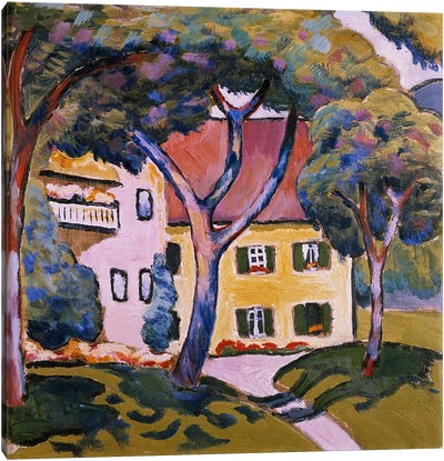 House in a Landscape  Canvas Art Print - August Macke