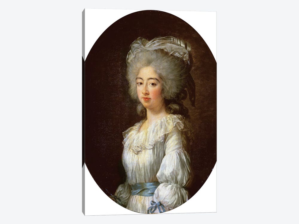 Louise Marie Josephine, Comtesse De Provence, Later Queen Of France Wearing White Dress With Blue Sash And Ribbons, 1782 by Elisabeth Louise Vigee Le Brun 1-piece Canvas Artwork
