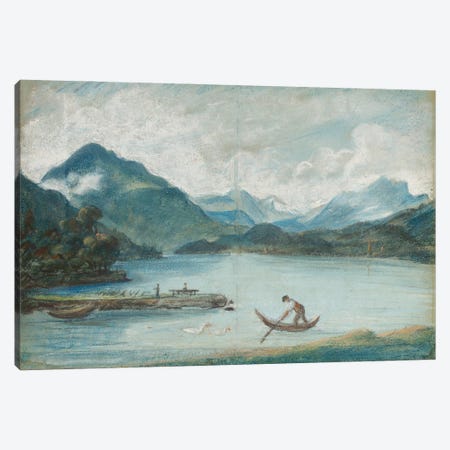 View Of Lake Geneva With A Man Rowing A Small Boat And Two Swans Canvas Print #BMN7886} by Elisabeth Louise Vigee Le Brun Canvas Print