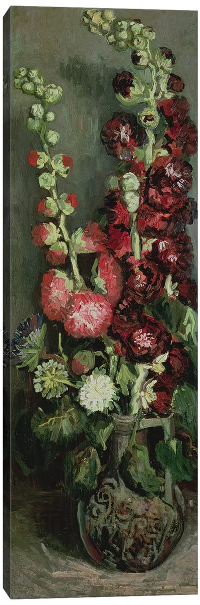 Vase of Hollyhocks, 1886  Canvas Art Print - Flower Art