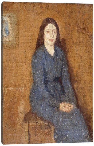 A Sitting Girl Wearing A Spotted Blue Dress, 1914-15 Canvas Art Print