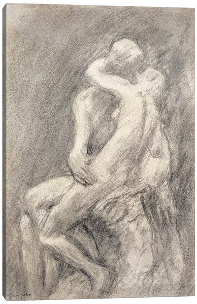 A Study Of Rodin's Kiss In His Studio Canvas Art Print - Gwen John