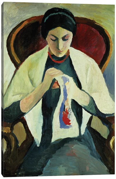 Woman Sewing Canvas Art Print - August Macke