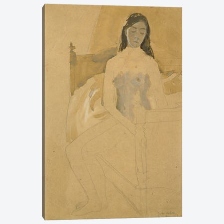 Self Portrait, Naked, Sitting On A Bed Canvas Print #BMN7947} by Gwen John Canvas Artwork