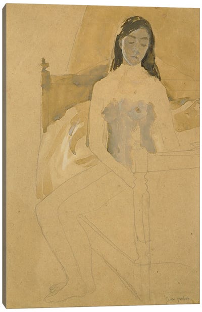 Self Portrait, Naked, Sitting On A Bed Canvas Art Print - Gwen John