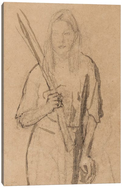 Standing Girl With Wooden Post In Her Hand Canvas Art Print - Gwen John