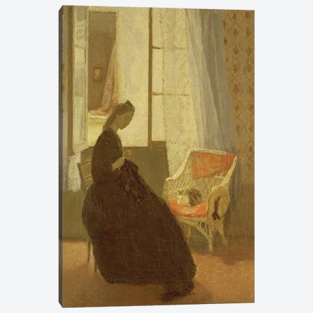 Woman Sewing At A Window Canvas Print #BMN7961} by Gwen John Canvas Print